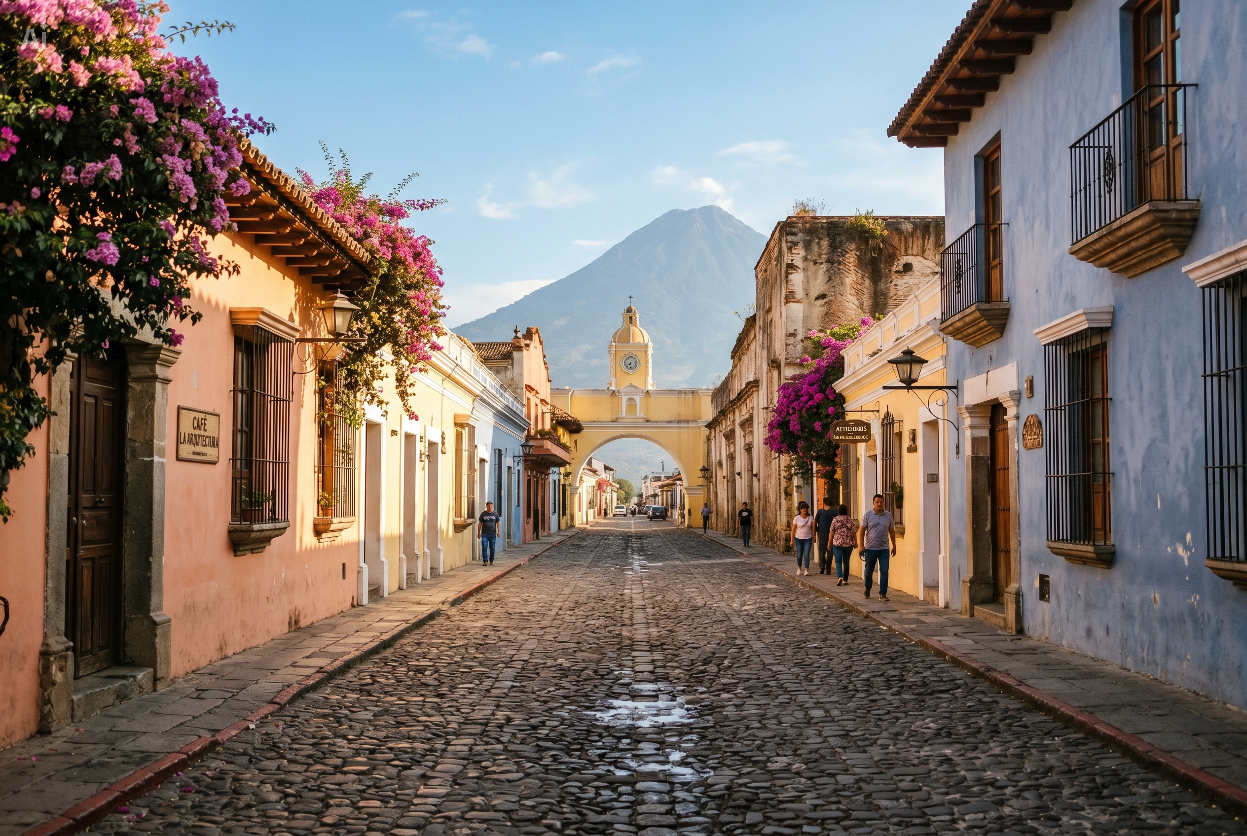 Restored colonial home with courtyard and volcanic stone walls in Antigua Guatemala